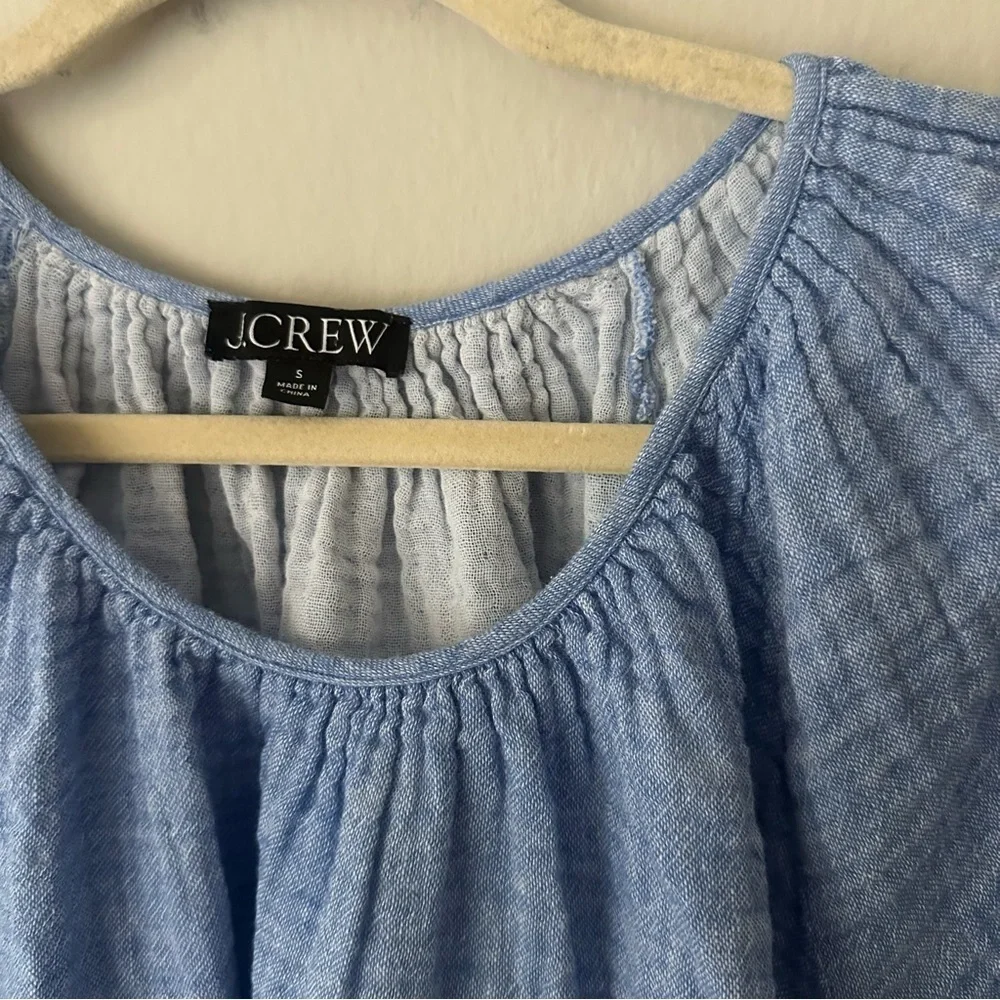 J.Crew Swingy puff-sleeve top in cotton-linen blend gauze Small